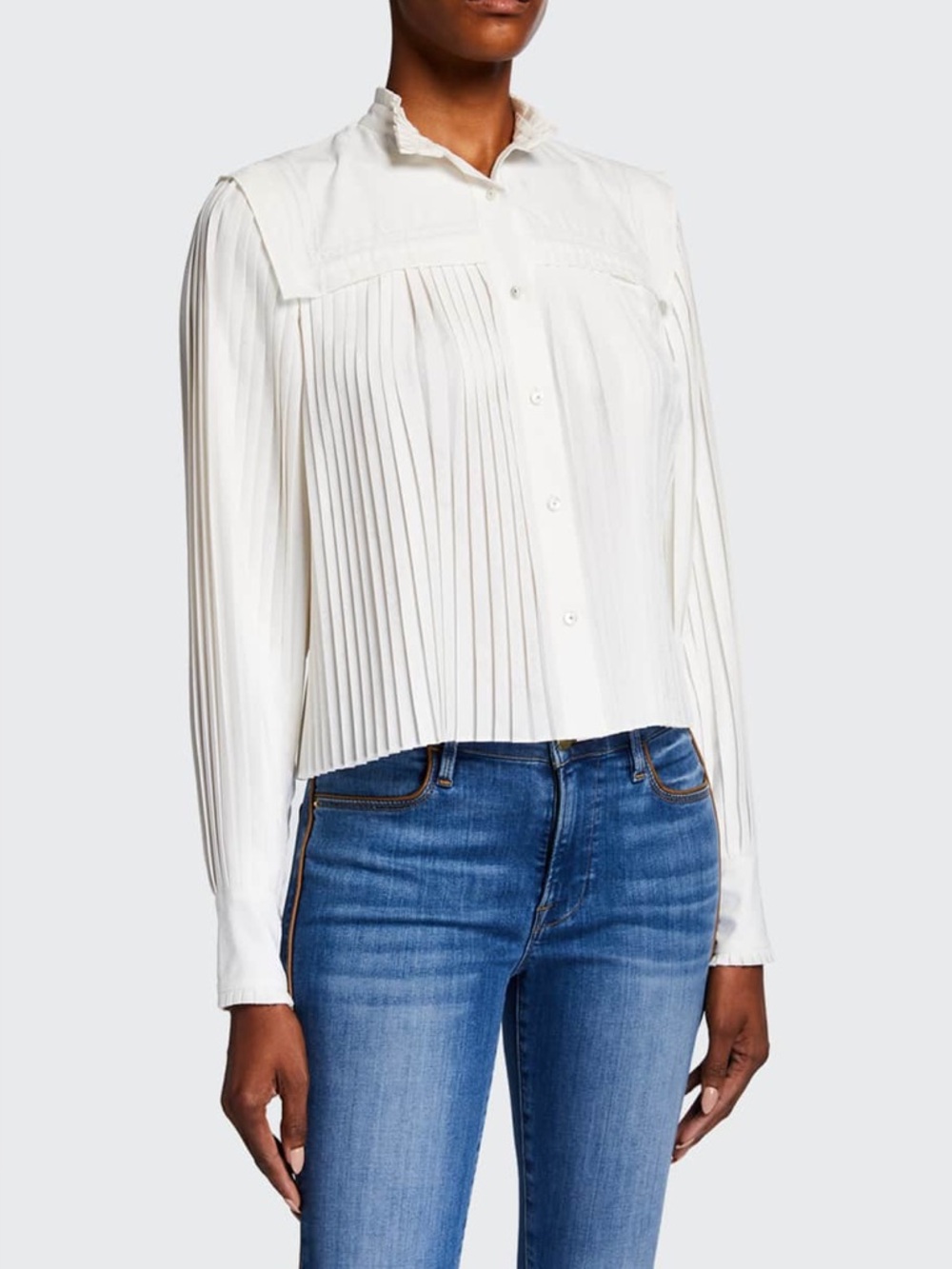 VERONICA BEARD Stila Pleated Button-Front Top Ivory Size 16